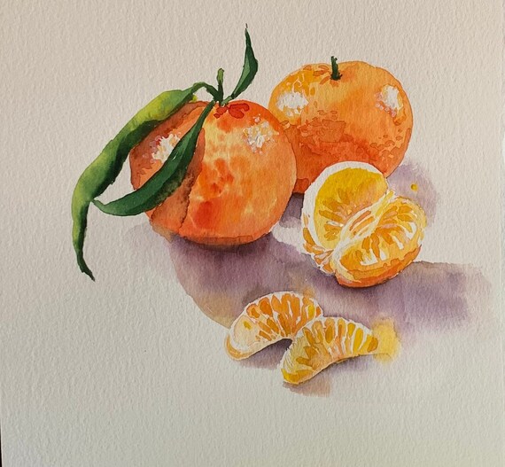 Mandarine Original Watercolor, Mandarin Orange Hand Painted Watercolour,  Clementine Original Watercolor, Kitchen Art, Fruit Vegetables - Etsy