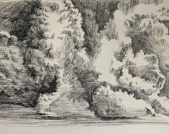 Abstract Drawing, Fine line drawing, Modern drawing, Contemporary pen drawing, Original drawing on paper, handmade art, large drawing