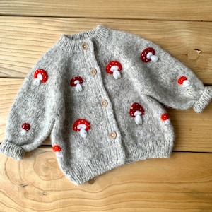 Knit Baby Cardigan Mushroom Clothes Cozy Knit Embroidered - Etsy