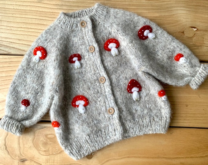 Knit Baby Cardigan, Mushroom Clothes, Cozy Knit Embroidered Kids ...