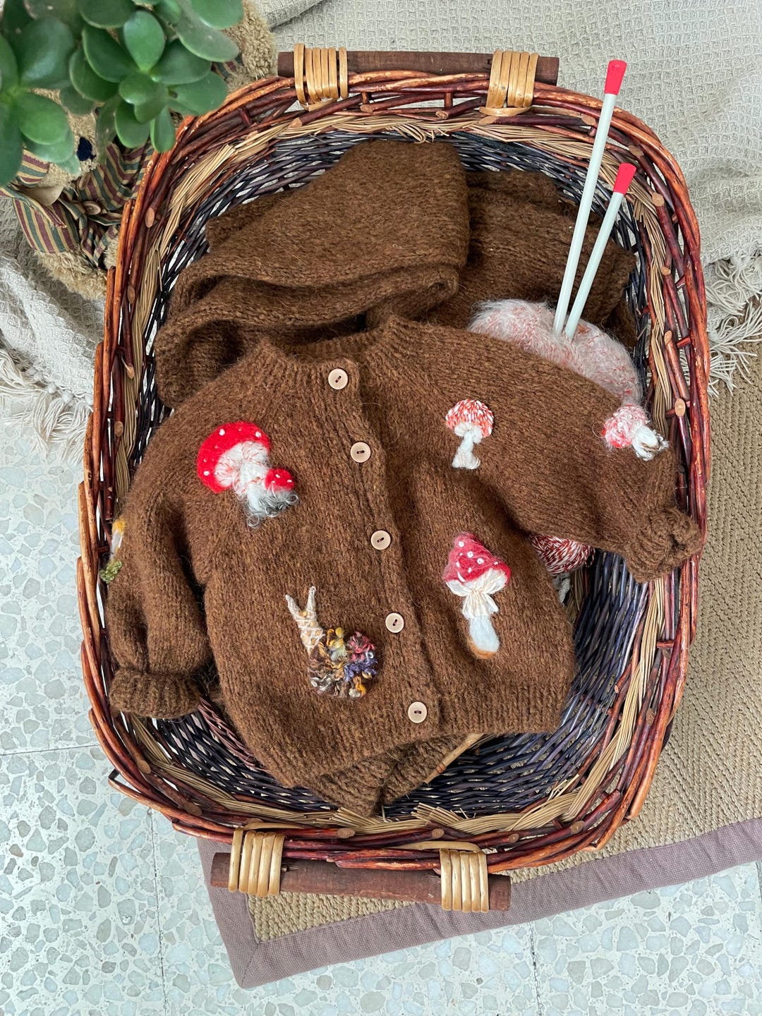 Knit Baby Cardigan, Mushroom Clothes, Cozy Knit Embroidered Kids ...