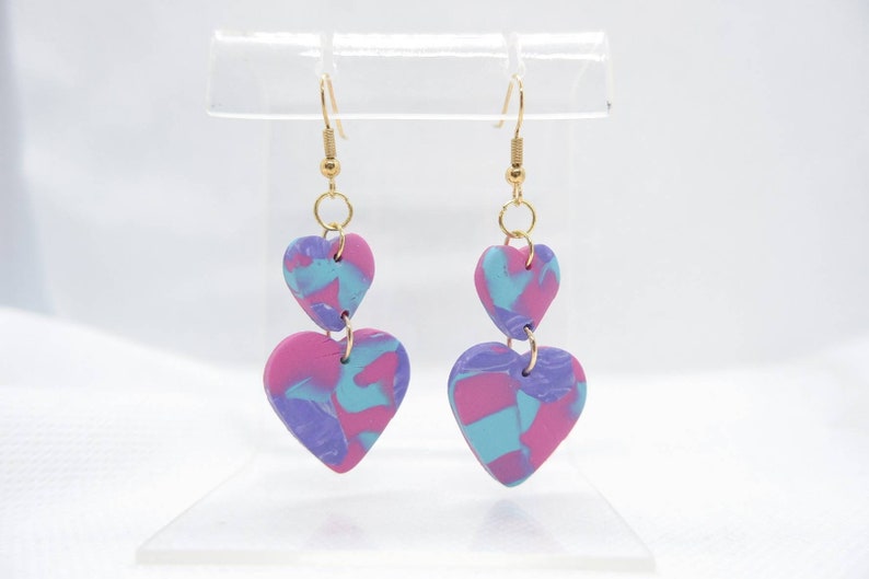 Pink Purple Blue Marbled Heart Earrings