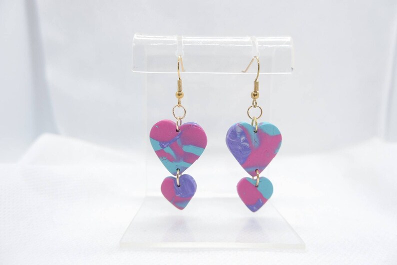 Pink Purple Blue Marbled Heart Earrings