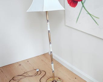Vintage Floor Lamp Onyx Brass Stand Antique Light 1930's Art Deco + Lampshade