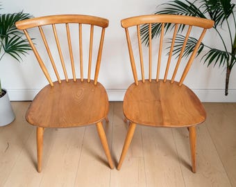 Mid Century Vintage Ercol Dining Chairs Model 449 Set of 2 Beech & Elm Restored 1960's
