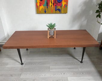 Mid Century Modern Coffee Table Teak Black Legs  Retro Vintage 1960's