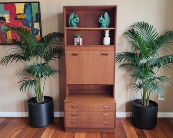 G Plan Fresco Teak Bureau Desk: Mid Century Cocktail Cabinet Workstation 1970's