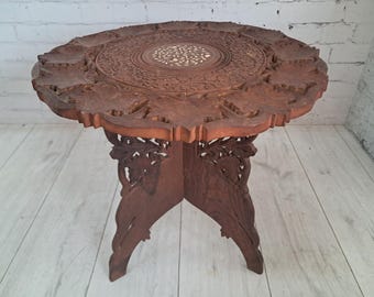 Antique Indian Table Carved Plant or Side Table Vintage 1920