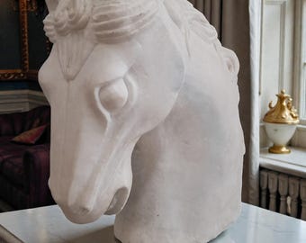 Vintage LARGE Horse Head Bust Sculpture White Marble Ancient Greek Style 35cm Tall