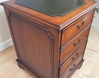 Antique Style Light Mahogany Filing Cabinet Drawers  Leather Top Vintage A4 Suspension File 1980's