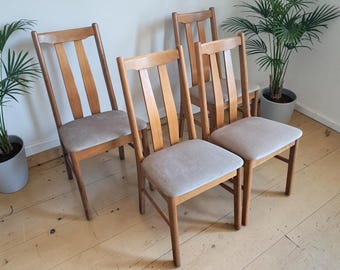Vintage Mid-Century G Plan Style Light Teak Dining Chairs – Set of 4 (1970s)