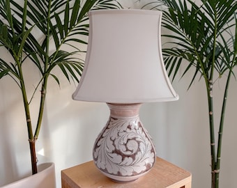 Vintage Pottery Table Lamp + Shade Ceramic Mediterranean Retro 1980's