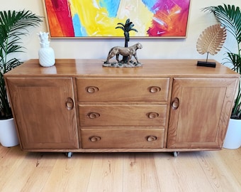 Mid Century Ercol Windsor Sideboard TV Cabinet Cupboard Vintage Solid Elm 1960