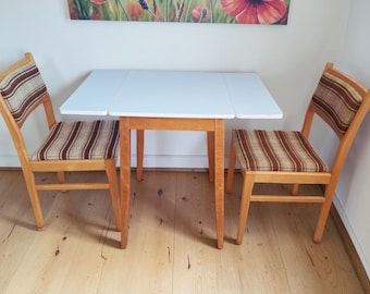 Vintage Blue Formica Drop Leaf Table & 2 Mid Century Dining Chairs Set