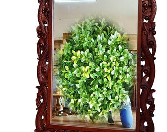 Large Antique Carved Wood Framed Mirror Oriental Wall Mirror Dragons Chinese 1930's