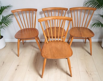 Mid Century Vintage Ercol Dining Chairs Model 449 Set of 4 Beech & Elm Restored 1960's