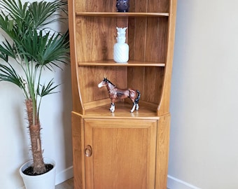 Mid Century Ercol Windsor Corner Display Unit Solid Elm Storage Cupboard Vintage VGC