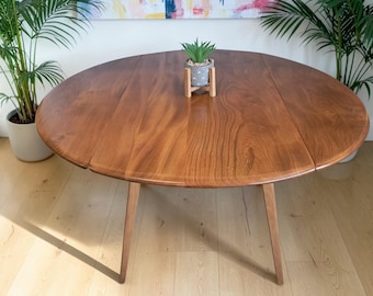 Mid-Century Ercol Plank Dining Table Drop Flap Blonde Solid Elm Vintage 1960's Restored