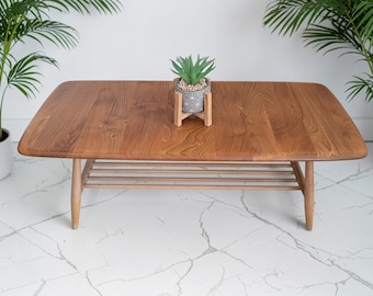 Mid Century Ercol Plank Coffee Table Solid Elm Vintage Retro Restored 1970's