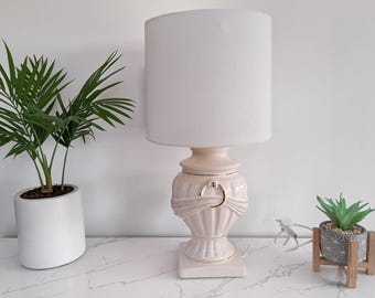 Vintage Hollywood Regency Table Lamp | Cream Ceramic Gold Detail Glamour Lighting