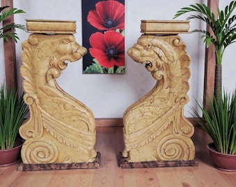 Vintage Pair of Asian Dragon Pedestals Plant Stands Sculptures Jardinières LARGE