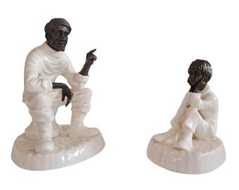 Vintage Minton Pair Figures Travellers Tales Spellbound Bone China & Bronze 1970's