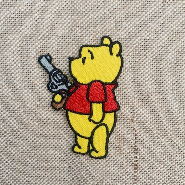 Pooh with gun patches iron on Pooh iron on patch patches for Jackets embroidery patch Patch for backpack Iron On Patch patches for hats