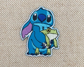 Stitch and Frog geborduurde opstrijkpatch