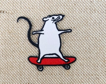 Rat on skateboard  patches iron on Rat iron on patch patches for Jackets embroidery patch Patch for backpack Iron On Patch  patches for hats