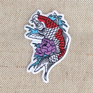 Koi Fisch Patches Bügeln auf Blumen Patches Bügeln Aufnäher für Jacken Sticken Patch für Rucksack Bügeleisen Aufnäher