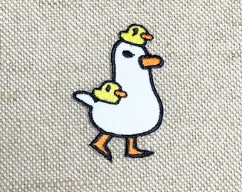 Duck with Ducklings Embroidered Iron On Patch