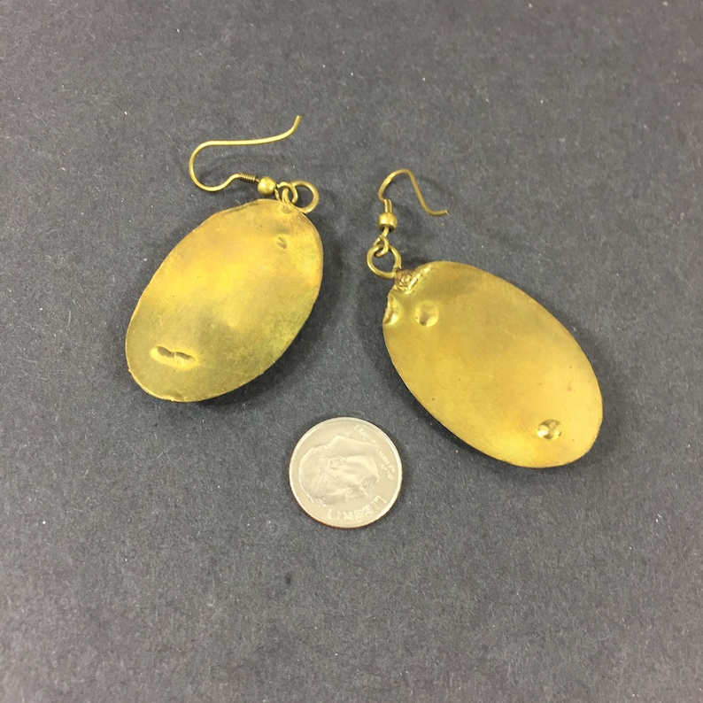 Hand made brass dangle earrings Chunky artist made dangles Statement jewelry Special occasions Anniversary