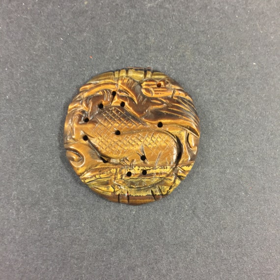 Oriental DRAGON hand carved Tiger eye stone penda… - image 9