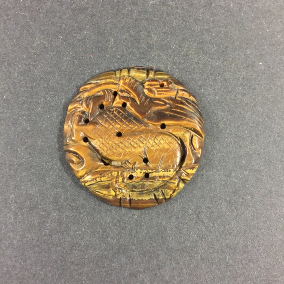 Oriental DRAGON hand carved Tiger eye stone penda… - image 5