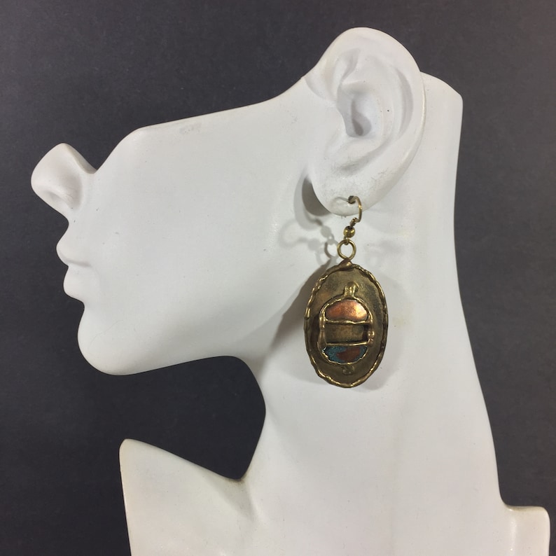 Hand made brass dangle earrings Chunky artist made dangles Statement jewelry Special occasions Anniversary