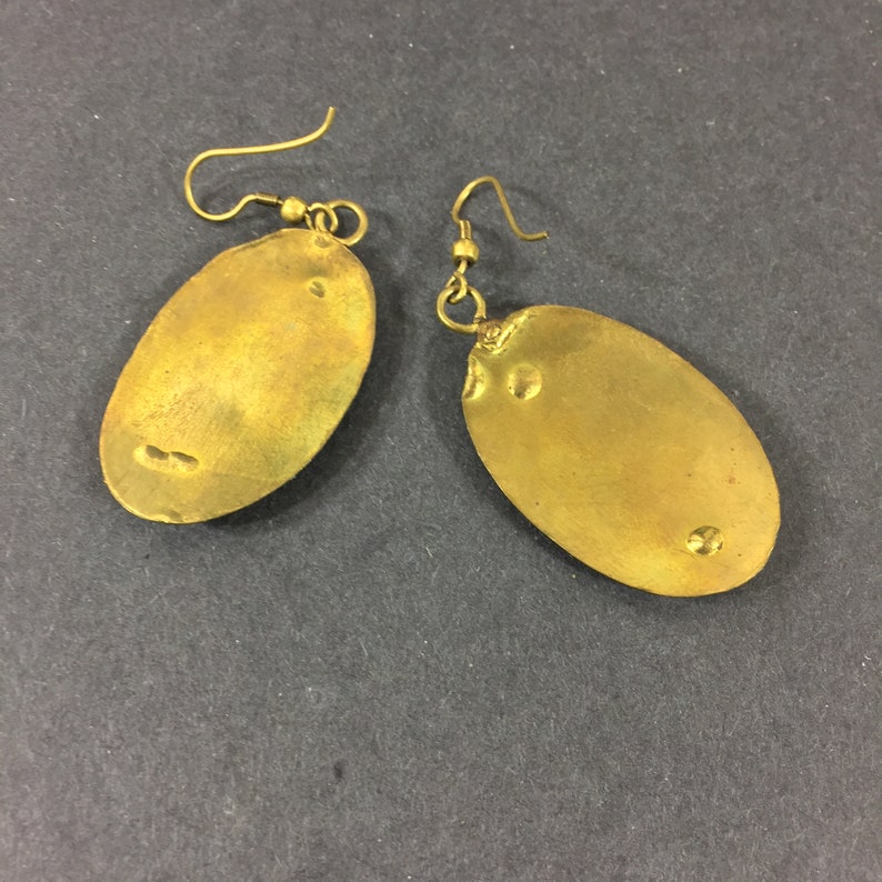 Hand made brass dangle earrings Chunky artist made dangles Statement jewelry Special occasions Anniversary