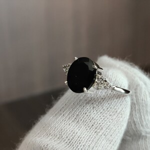 Natural Black onyx White topaz sterling silver 925 ring