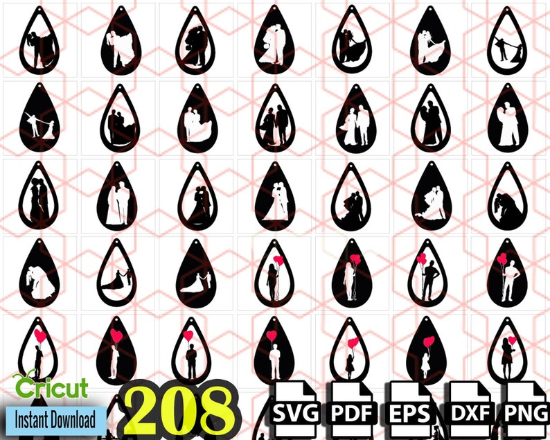 Download Valentine earring SVG bundle Heart earring cut files | Etsy