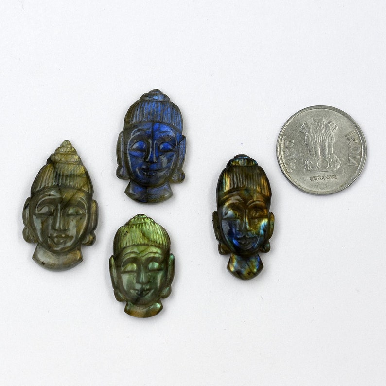 Labradorite Lord Buddha Face Carving Cabochon Natural Crazy Shape Gemstone With Multi-Size Lot