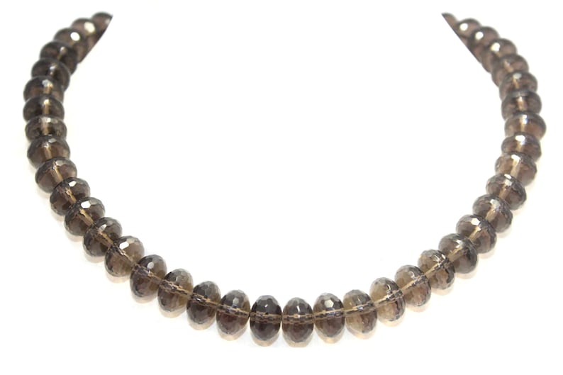 Rajasthan Gems Beautiful Single Line Natural Brown smoky quartz Beads Stones NECKLACE 16.5 inch