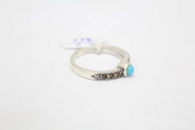 Rajasthan Gems Sterling silver 925 Women/'s band ring Marcasite blue turquoise stone size 6