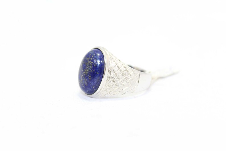 Rajasthan Gems Handmade Men/'s Ring 925 Sterling Silver Semi Precious Blue Lapis Lazuli Stone A