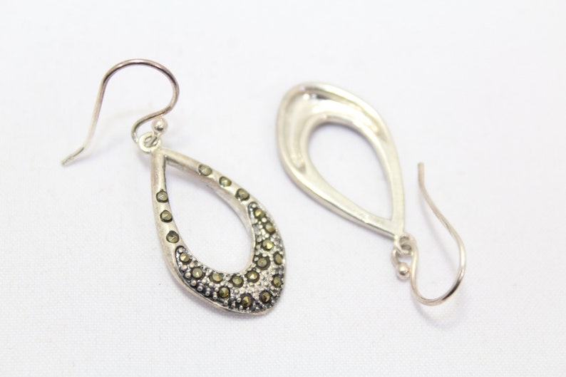 Rajasthan Gems Handmade Dangle Earrings Women 925 Sterling Silver Marcasite Stones P