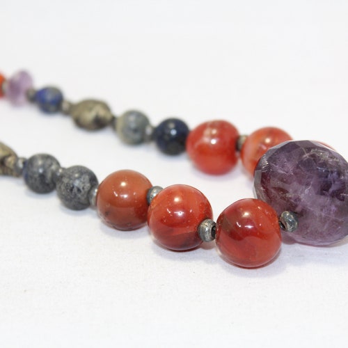 Rajasthan Gems String Necklace Women Oxidized shops Metal Natural Multi Color Gem Stones B21