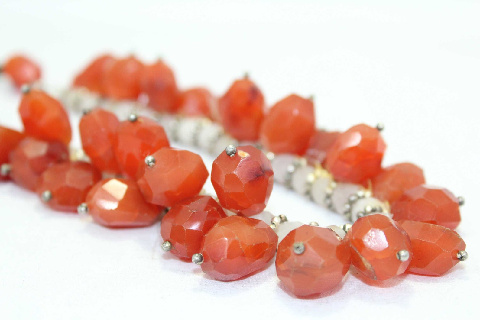 Rajasthan Gems Necklace 925 Sterling Silver Beads Orange Etsy