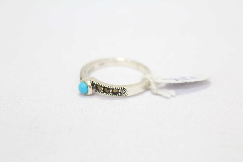 Rajasthan Gems Sterling silver 925 Women/'s band ring Marcasite blue turquoise stone size 6