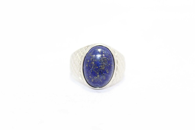 Rajasthan Gems Handmade Men/'s Ring 925 Sterling Silver Semi Precious Blue Lapis Lazuli Stone A