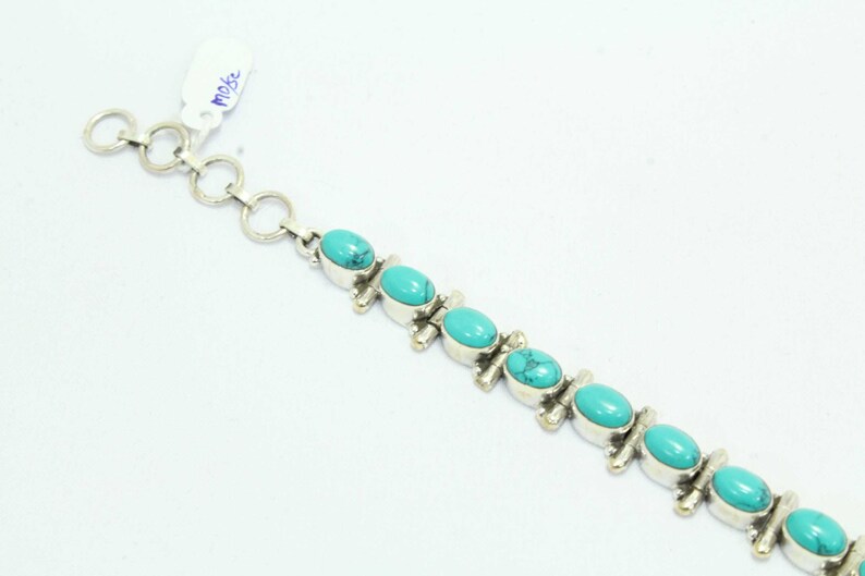 Rajasthan Gems 925 Sterling Silver Natural Blue Turquoise stone Bracelet 7.4 inch