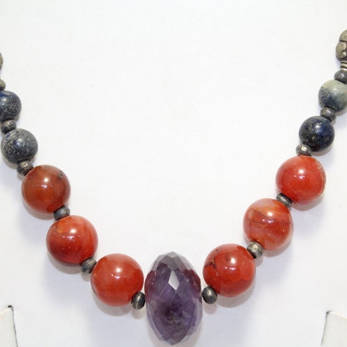 Rajasthan Gems String Necklace Women Oxidized shops Metal Natural Multi Color Gem Stones B21