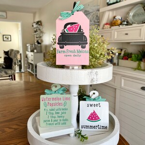 Décor pour plateaux à étages pastèque - Panneau Tier Tray | Décor estival de plateau à plusieurs niveaux | Décor pastèque pour plateau à plusieurs niveaux Décor pastèque pour cuisine
